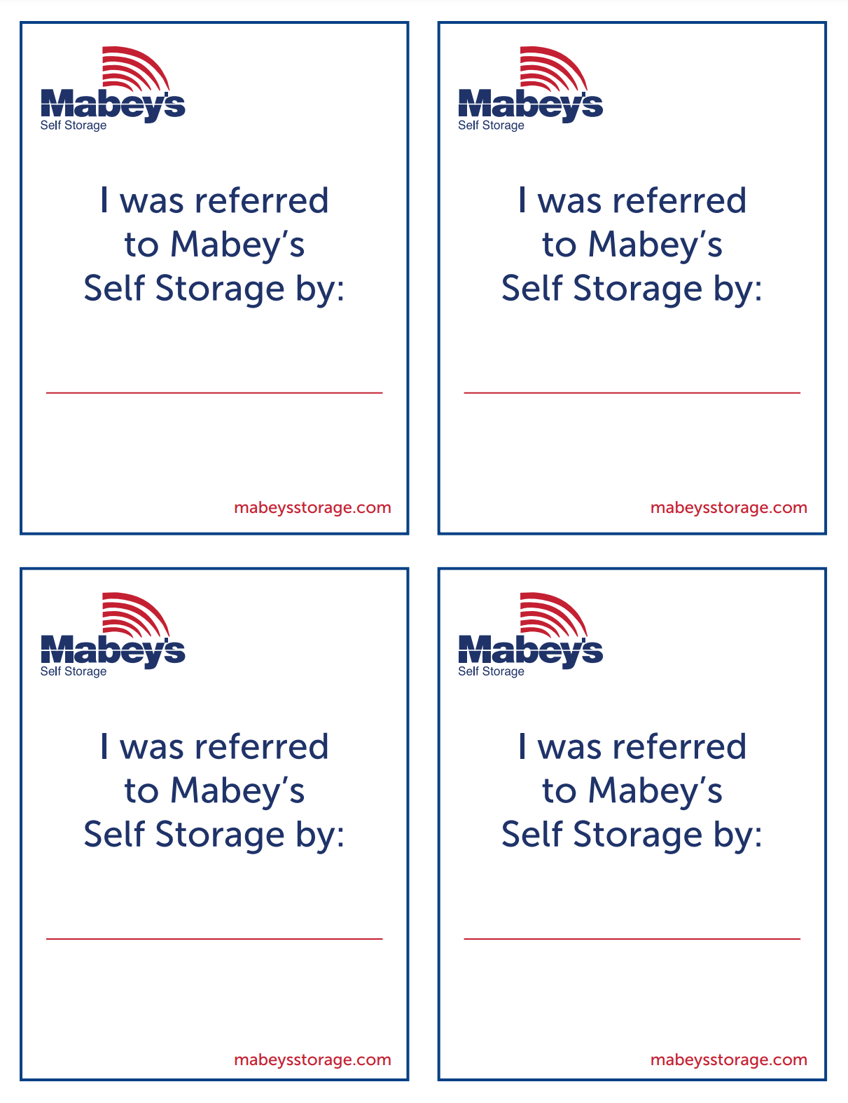 Mabey's Referral Cards
